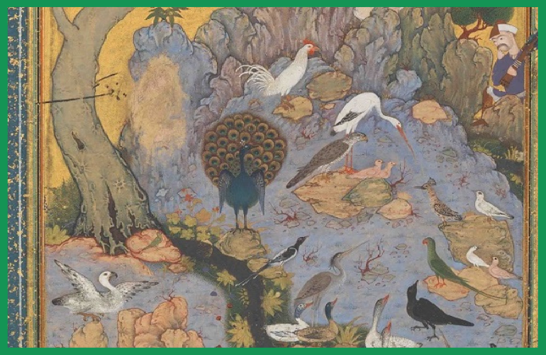 An Illustration by Habiballah of Sava for 'Conference of the Birds' by Farid Al-Din Attar